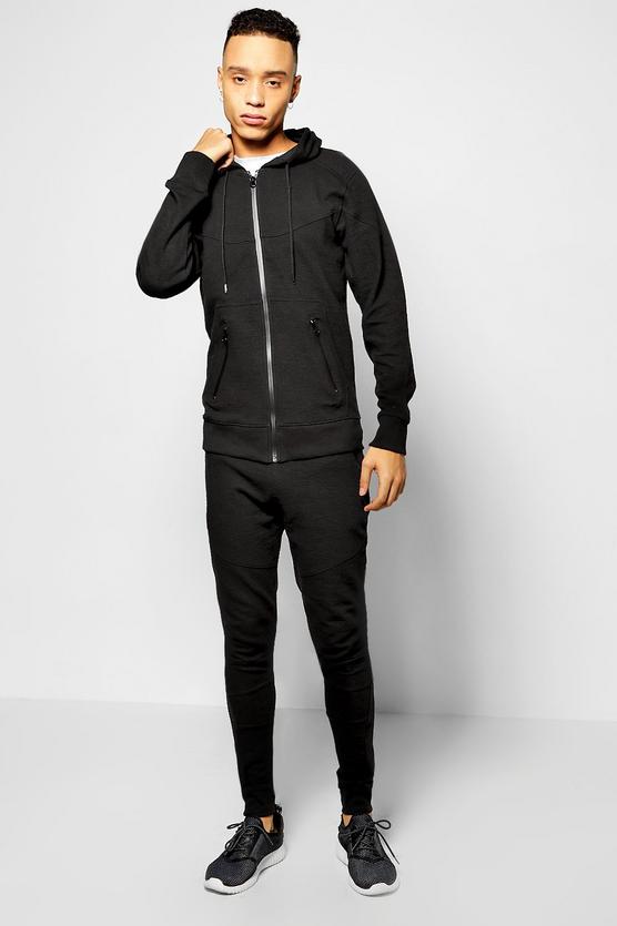 Skinny Fit Ribbed Panel Tracksuit